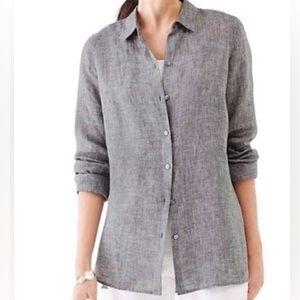 J. Jill Linen Love Linen Gray Tunic Top Blouse Cool Breezy Long Sleeve Button MP